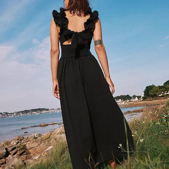 Free People Free Est Ruffle It Up Midi Dress Billowy Cotton Smocked M New 278366 - Picture 2 of 6